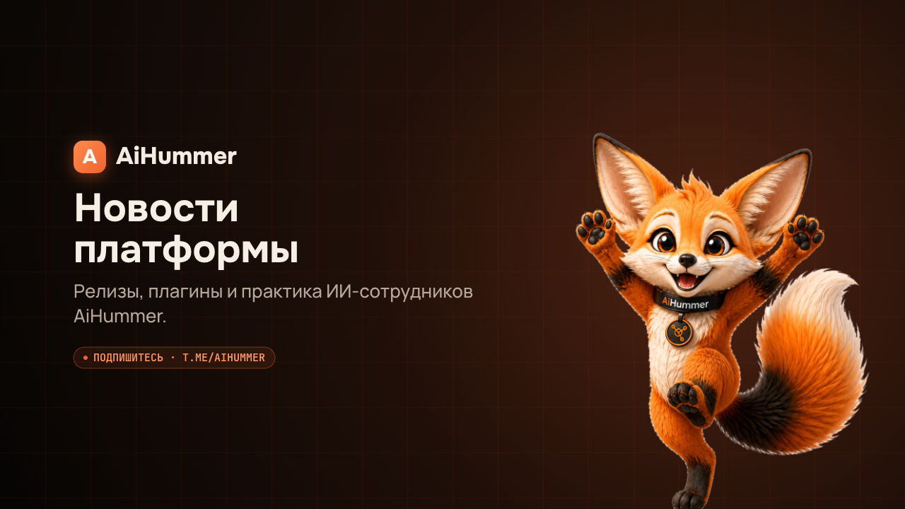 Обложка статьи «Привет! Я Hum — маскот AiHummer, тот самый лисёнок в фирменном ошейнике 🦊»
